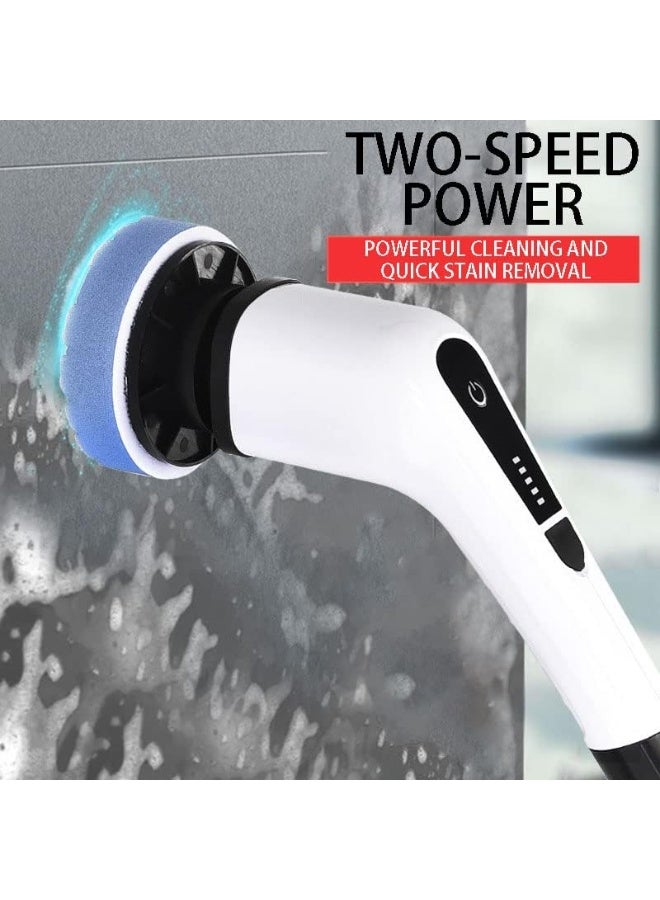 فرشاة تنظيف كهربائية دوارة - فرشاة تنظيف لاسلكية قابلة لإعادة الشحن بسرعتين مع مقبض تمديد قابل للتعديل، 7 رؤوس فرشاة في 1، مقاومة للماء بمعيار IPX7، منظف للاستحمام والبلاط بزاوية 360 درجة - Image 1